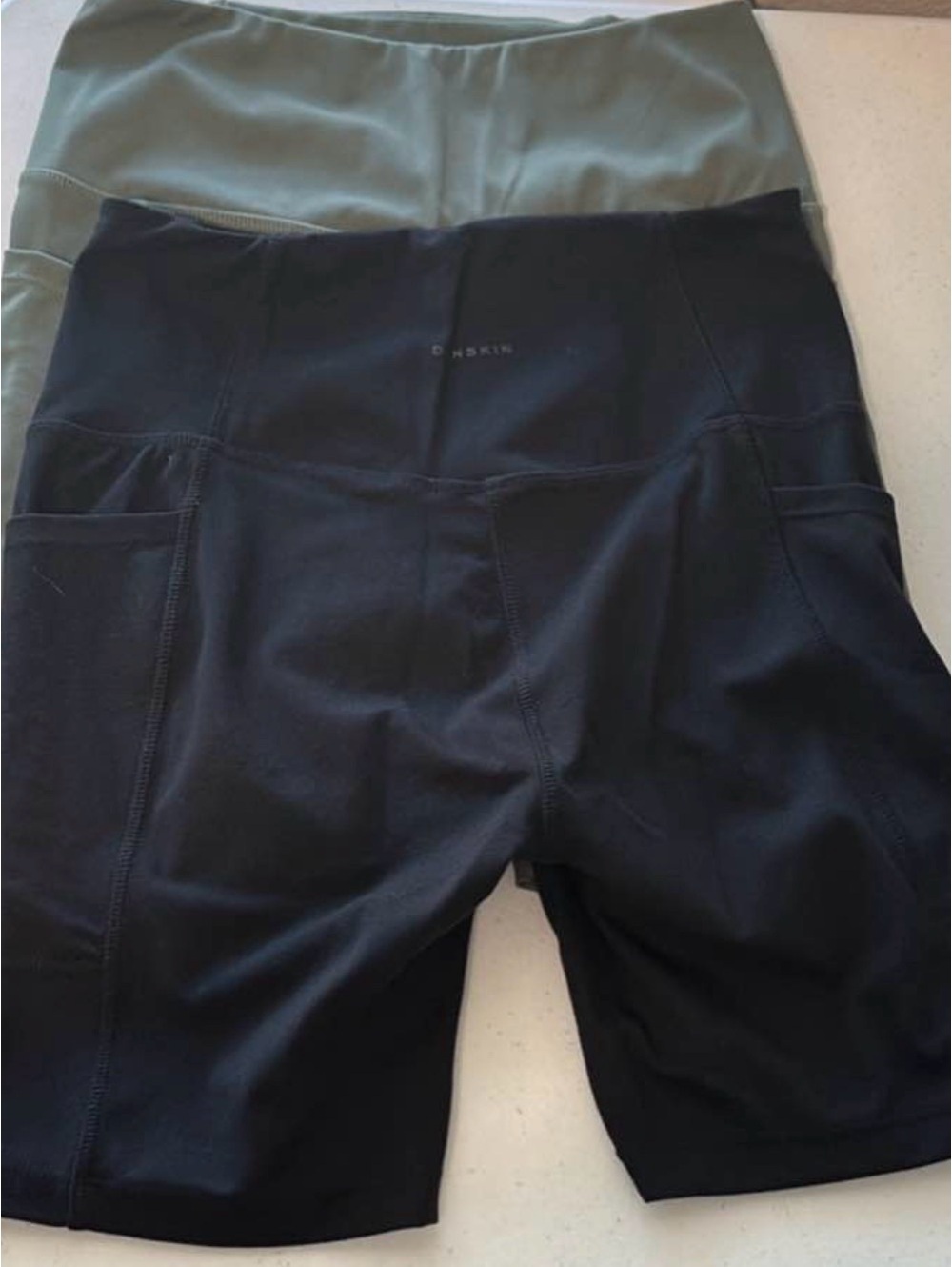 Danskin Black High-Waist Performance Shorts with Olive Waistband